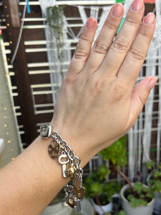 Jewelry - Charm Bracelet with Silver and Gold Tone Keys and Heart Locks
